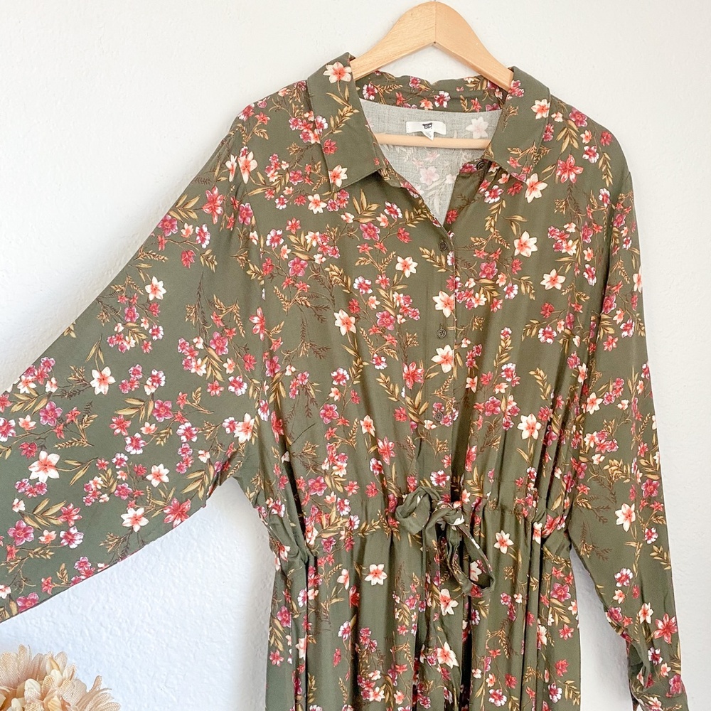 Nordstrom BP. NEW Green Floral Button Down Midi Dress Sz 3X - Picture 3 of 10